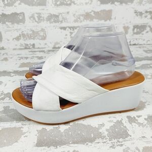 SAB White Leather Slip On Platform Open Toe Sandals 019